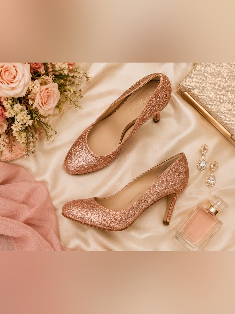 J.Crew Rose Gold Glitter Pumps Size 6 Wedding Guest Bridal Heels